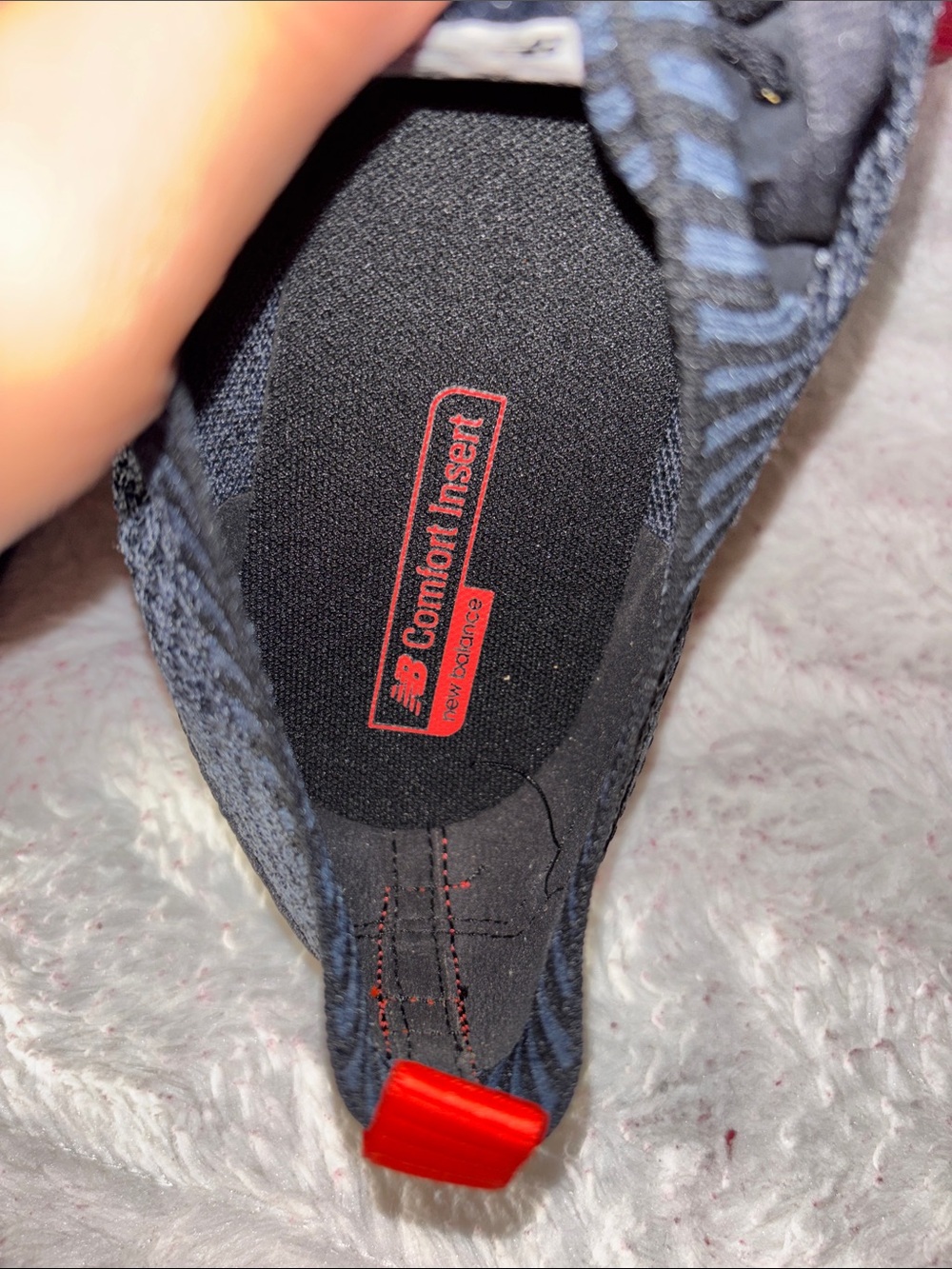 New Balance Men's Black Knit Athletic Sneakers with Red Heel Tab - Picture 9 of 12